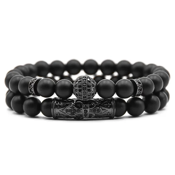 Classy Men Matte Black Bracelet Set