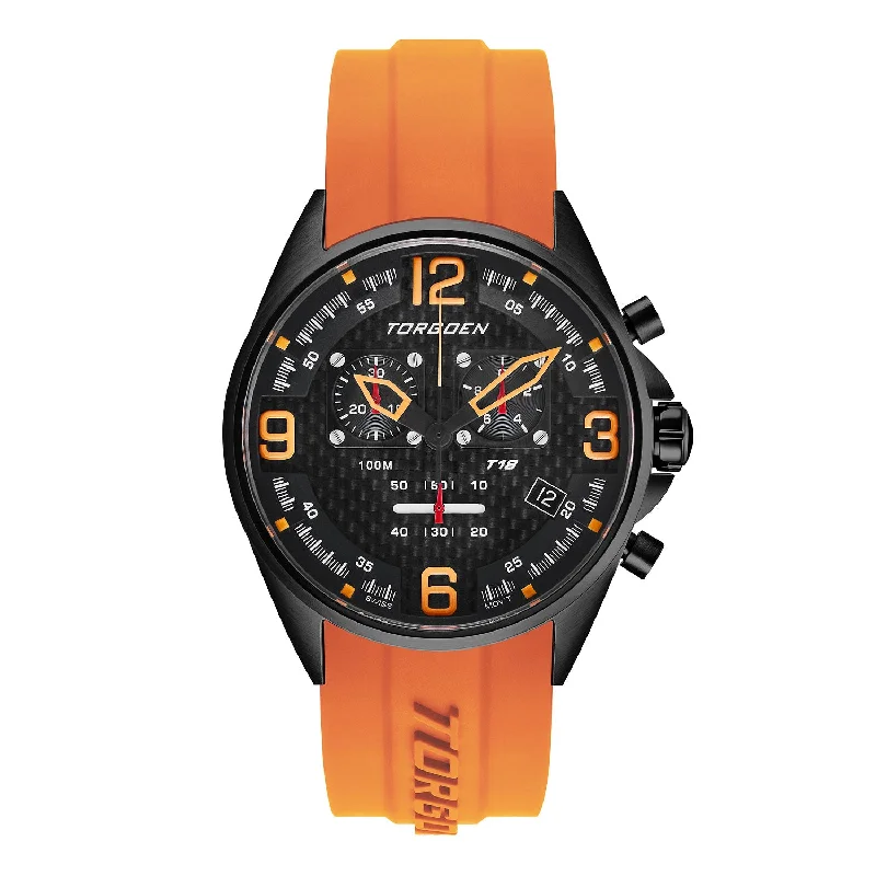 T18 Black Orange Carbon | 45mm, Orange Silicone Strap