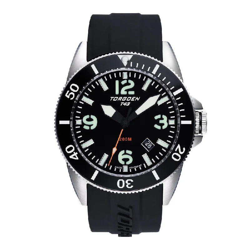 T43 Black Diver Sapphire | 44mm, Black Silicone Strap