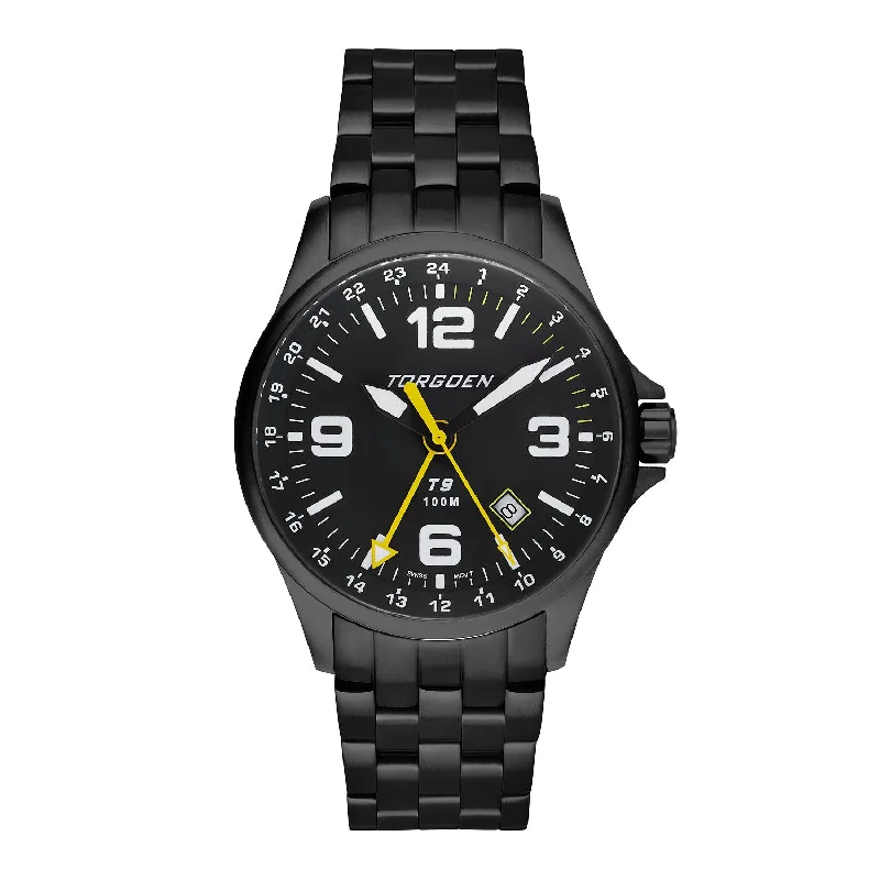 T9 Oriole Metal GMT | 42mm , Black Metal Strap