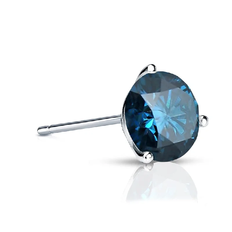 Auriya 1/2ctw 3-Prong Martini Round Blue Diamond SINGLE (1) Stud Earring 14k Gold