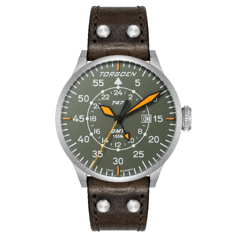 T47 Jumbo Grey Sapphire GMT | 47mm, Dark Brown Leather Strap