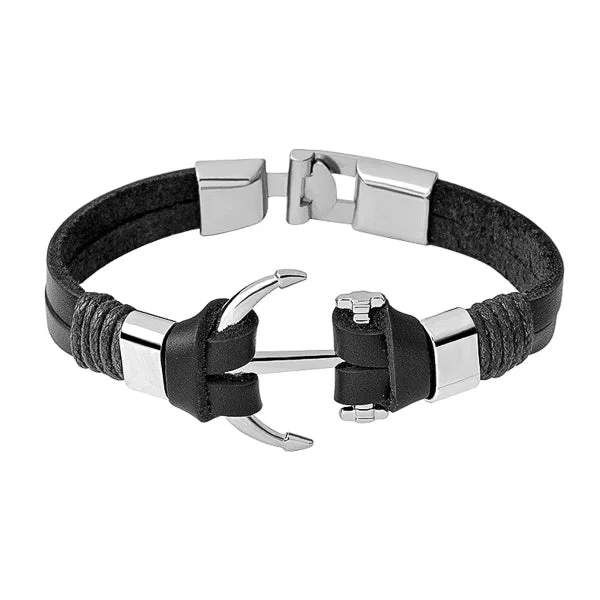 Classy Men Black Anchor Bracelet