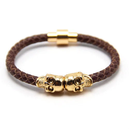 Classy Men Skull Bracelet Brown