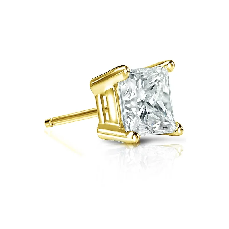 Auriya 14k Gold 3/4ct TDW Princess-Cut SINGLE STUD (1) Diamond Earring