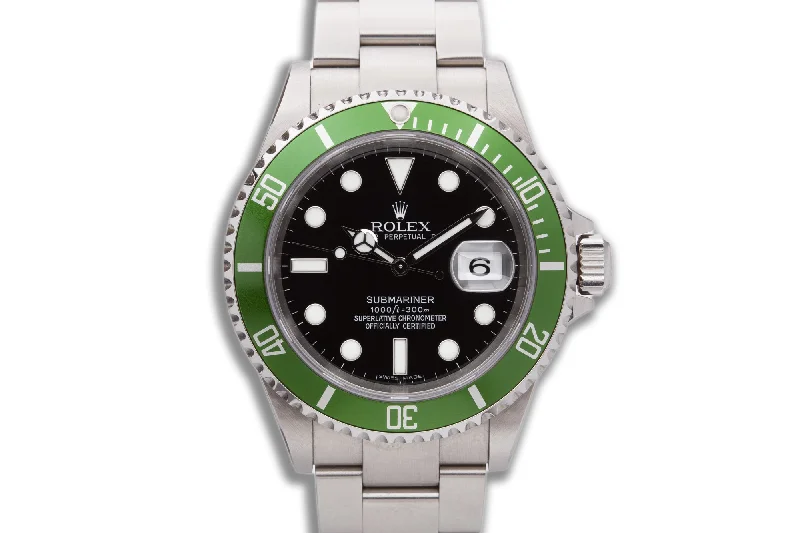 2006 Unpolished Rolex 16610LV Green Anniversary Submariner with Box, Hangtag, Card, & Booklets