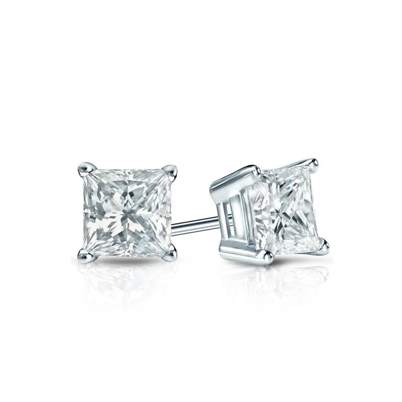 Auriya 18-karat Gold Lab Grown 0.40 carat TDW Princess Diamond Stud Earrings 4-Prong Basket Push-back