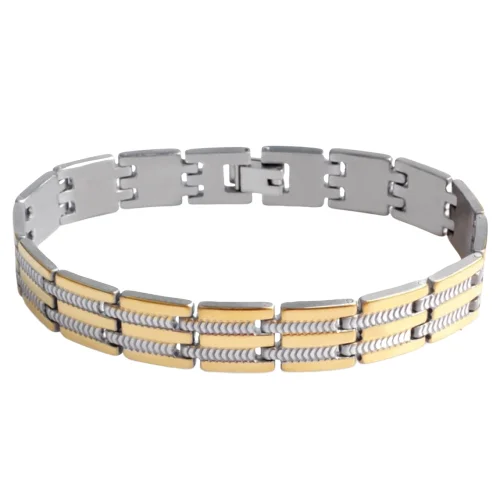 Classy Men Gold Silver Striped Steel Bracelet