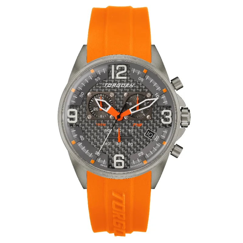 T18 Gunmetal Orange | 45mm, Orange Silicone Strap