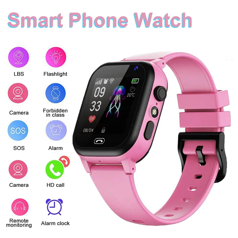 4G Kids Smart Phone Watch SOS Call LBS Tracker Location Sim Card Clock Camera Chat Waterproof Smartwatch Boys Girls Gifts