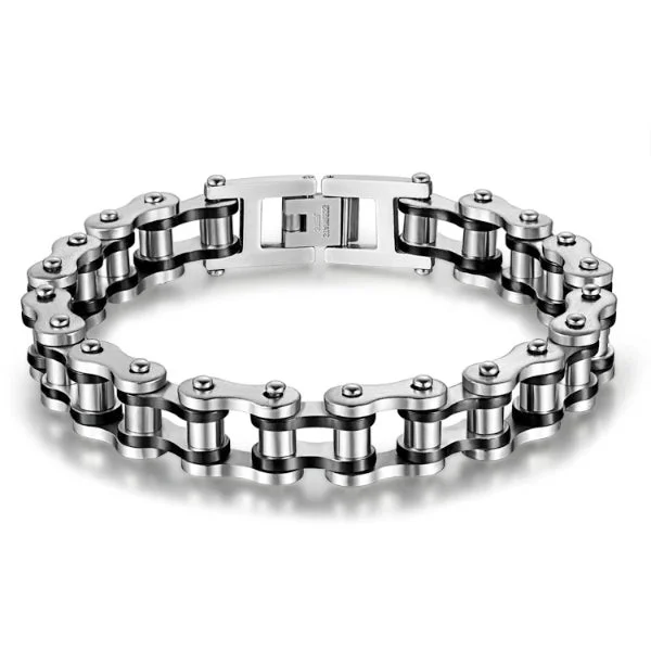 Classy Men Silver Black Steel Biker Chain Bracelet