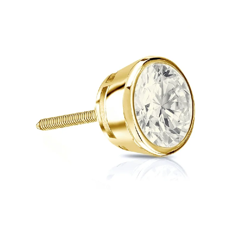 Auriya 14k Gold 3/4ct TDW Round Bezel-Set SINGLE STUD (1) Diamond Earring