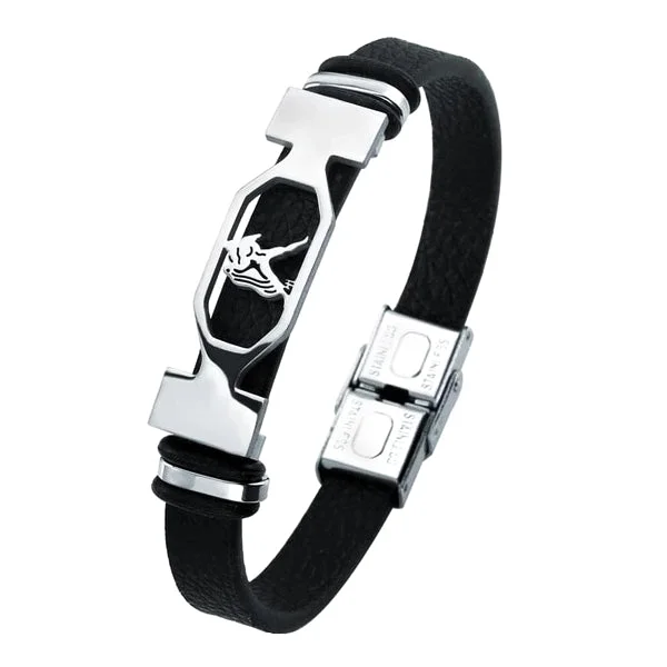 Classy Men Aquarius Star Sign Leather Bracelet