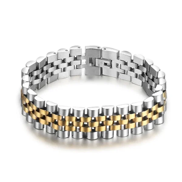 Classy Men Wide Silver Gold Coated Bracelet