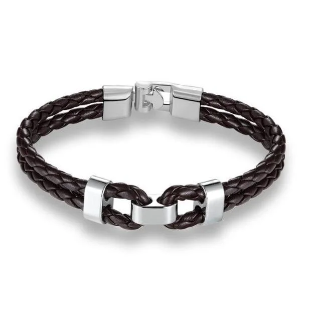 Classy Men Dark Brown Leather Bracelet