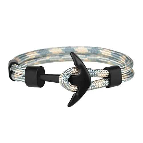 Classy Men Light Blue Black Anchor Bracelet