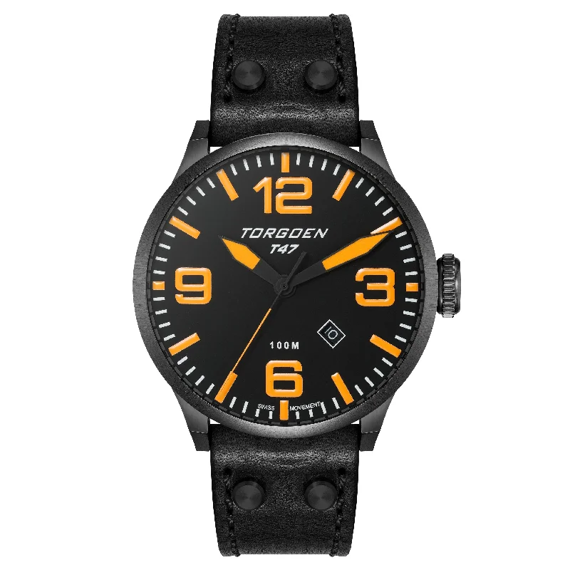 T47 Jumbo Black Sapphire | 47mm, Black leather strap