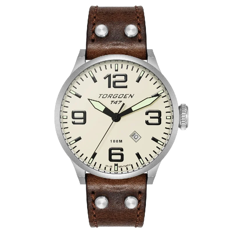 T47 Jumbo Cream Sapphire | 47mm, Brown leather strap