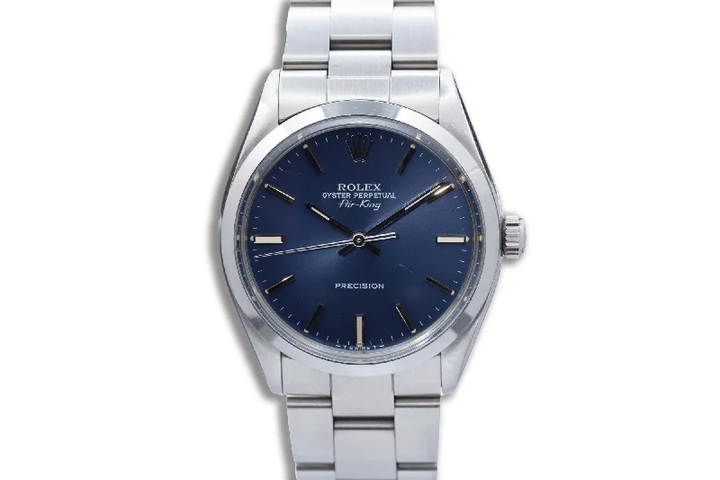 1987 Rolex Air-King 5500 Blue Stick Dial & Creamy Lume Plots with Box, Papers, Booklets, & Service Card