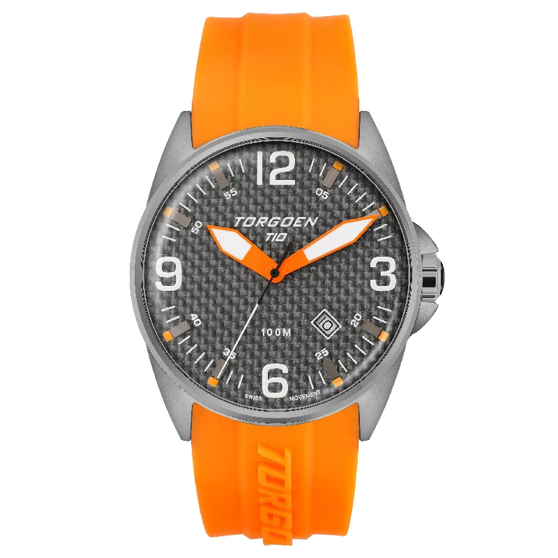 T10 Gunmetal Carbon Fiber | 44mm, Orange Silicone Strap