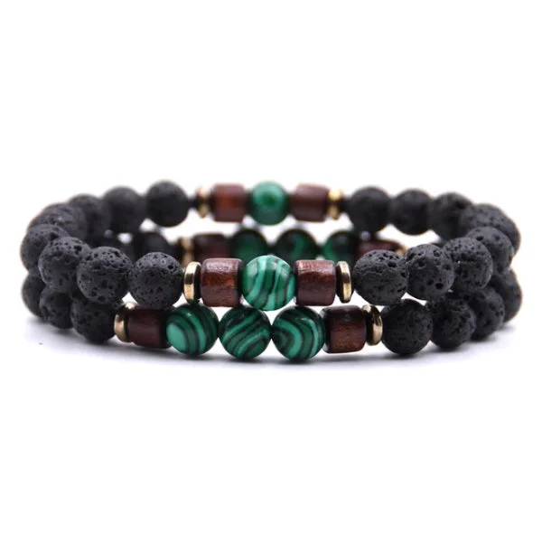 Classy Men Beaded Green Wooden Bracelet Set