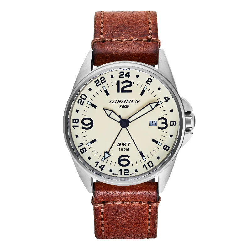 T25 Cream Sapphire | 44mm, Vintage Leather Strap