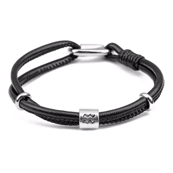 Classy Men Aquarius Zodiac Leather Bracelet