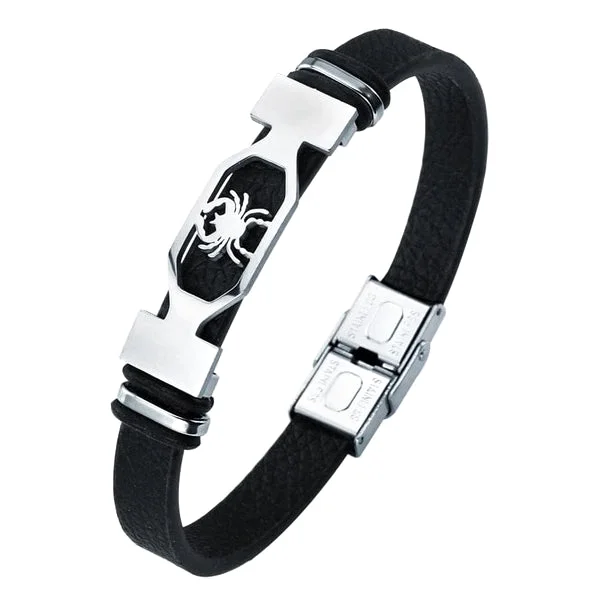 Classy Men Cancer Star Sign Leather Bracelet