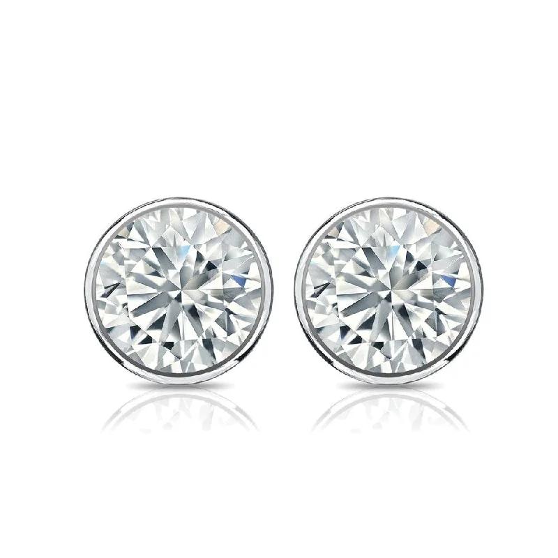 Auriya 18k Gold 2ctw Bezel-set Round Moissanite Stud Earrings - 6.5 mm, Push-Backs