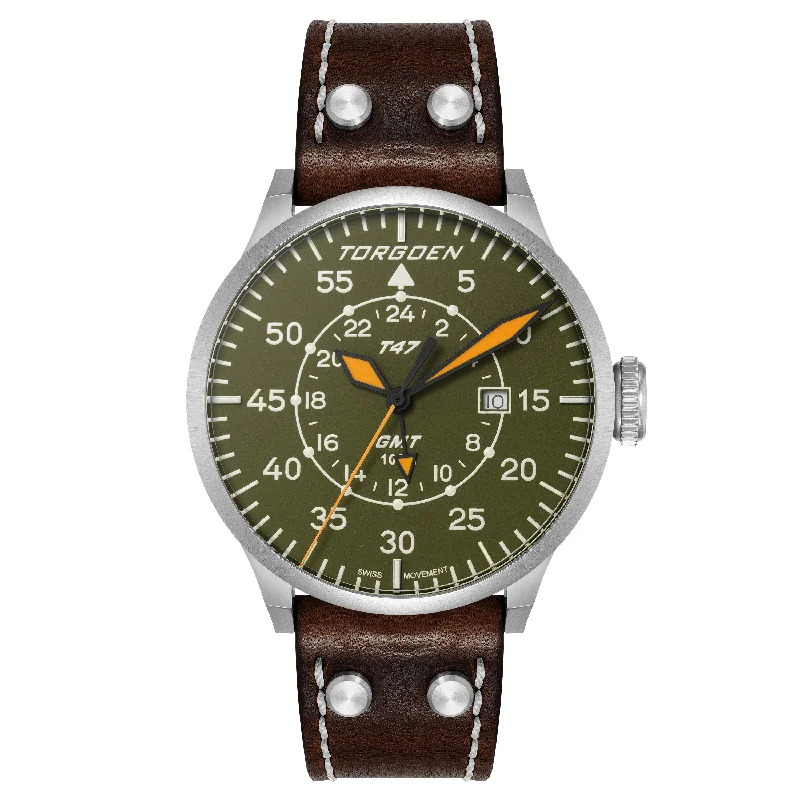 T47 Jumbo Green Sapphire GMT | 47mm, Brown Leather Strap