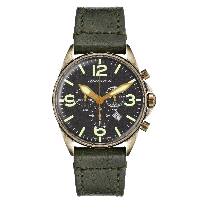 T16 Grey Bronze Sapphire | 44mm, Vintage Green Leather Strap