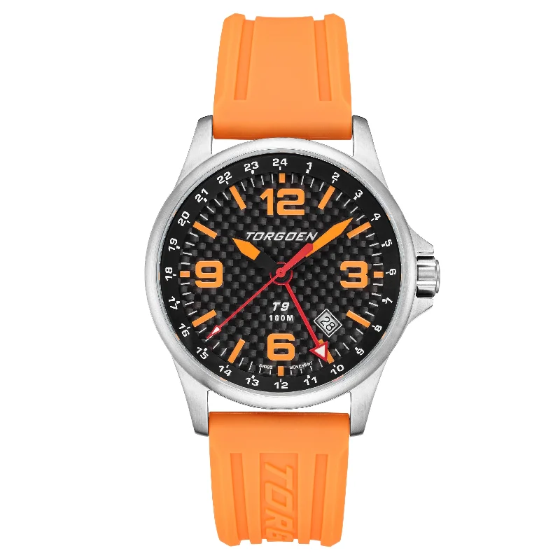 T9 Bishop Carbon Fiber | 42mm, Orange Silicone Strap