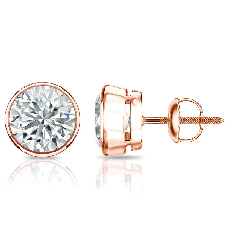 Auriya 14k Gold GIA Certified 4.20 carat TDW Bezel Set Round Diamond Stud Earrings