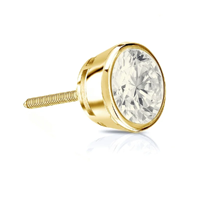 Auriya 14k Gold 1ct TDW Round Bezel-Set SINGLE STUD (1) Diamond Earring