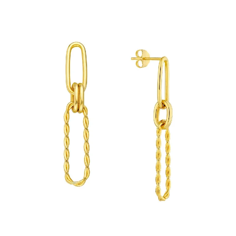 14K Yellow Gold Polished and Twist Paper Clip Earrings