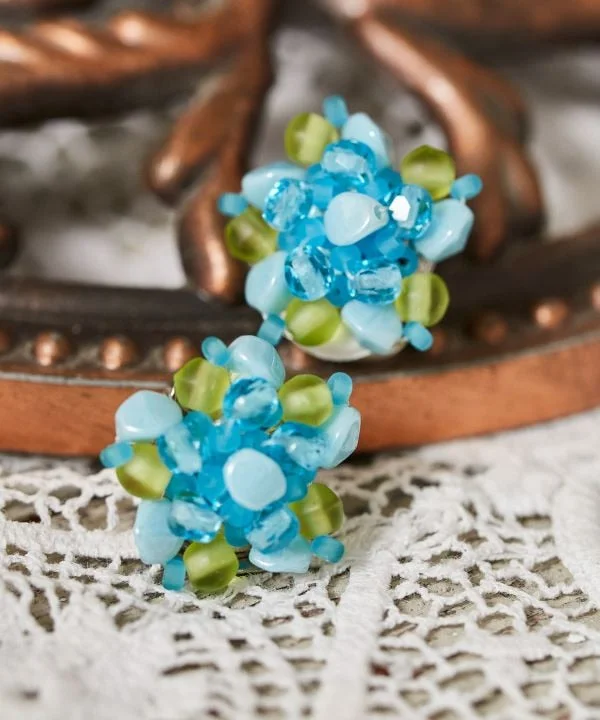 Czech Glass Flower Clip Earrings