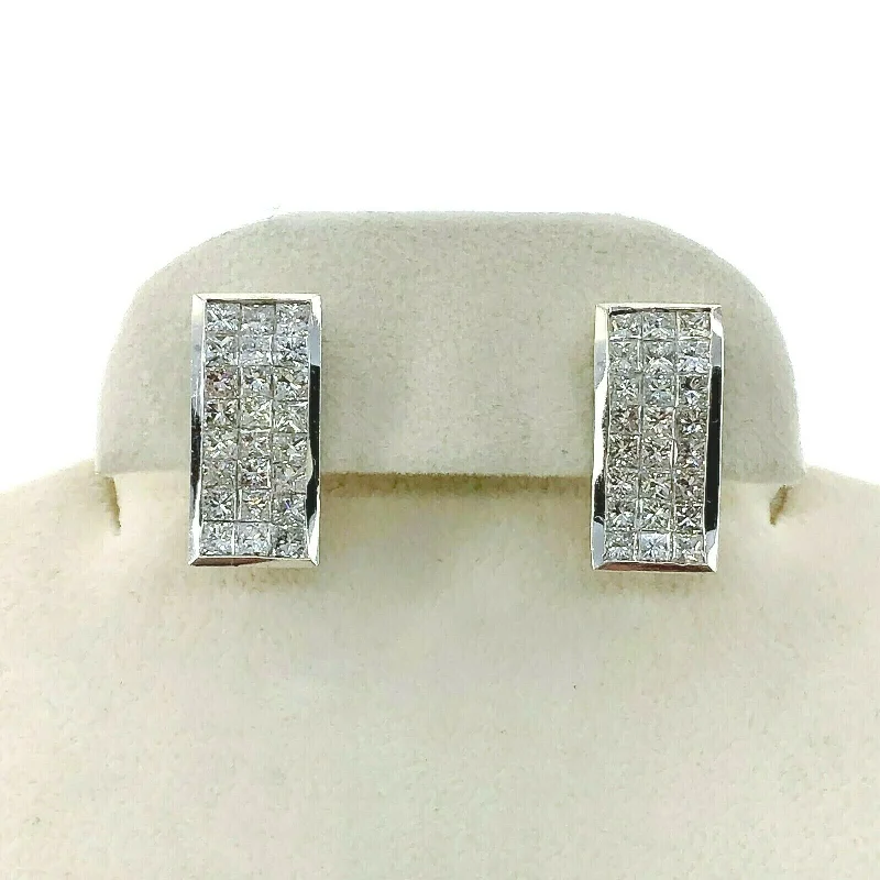 4.25 Carats t.w. Diamond Invisible Set French Clip Earrings 18K Gold G Color