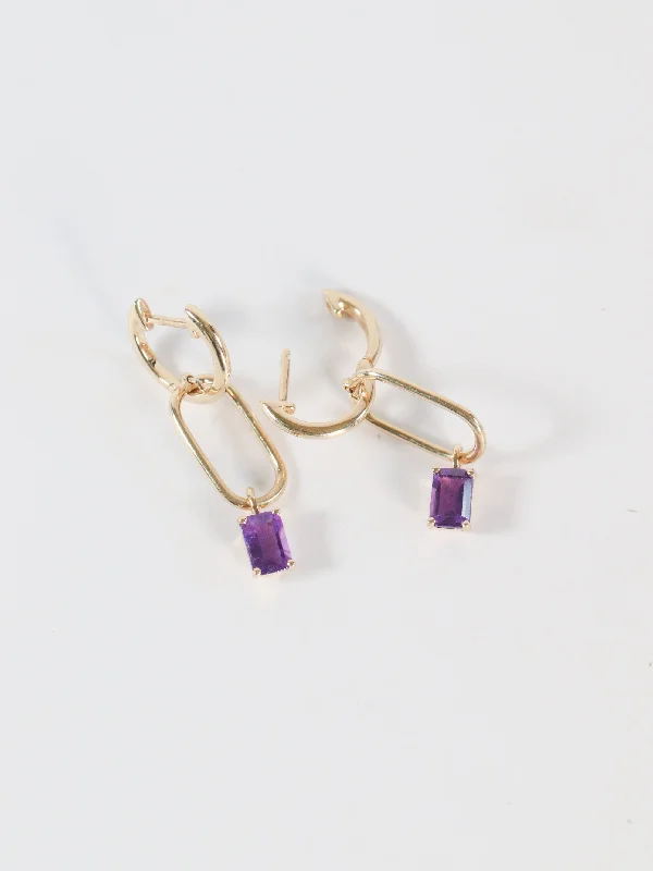 Amethyst Gold Paperclip Earrings