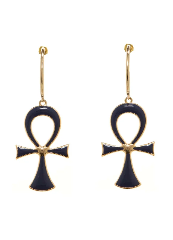 Ankh Enamel Hoop Earrings