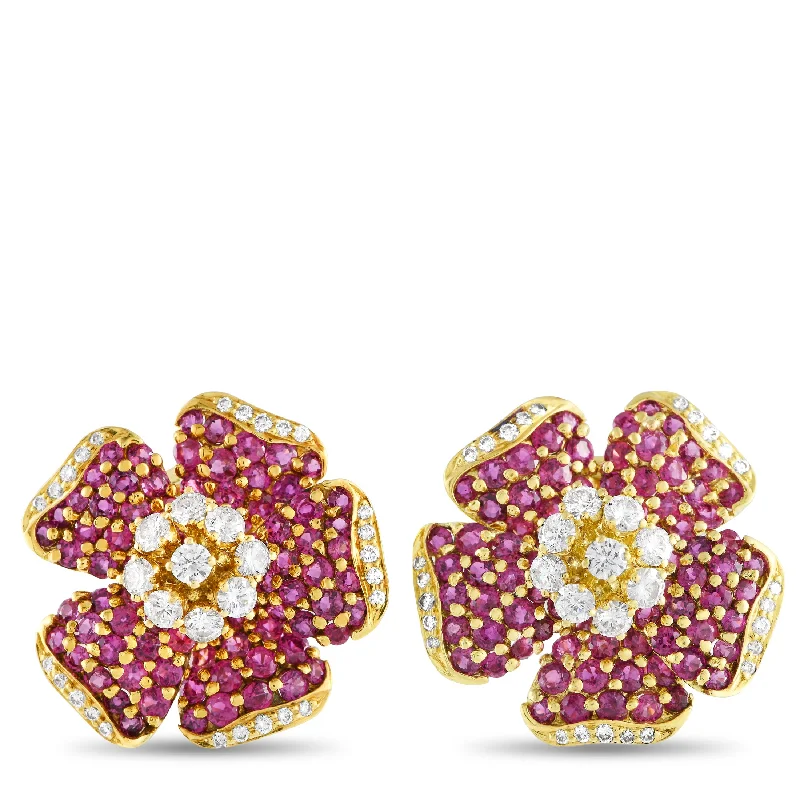 Asprey 18K Yellow Gold 1.85ct Diamond and Ruby Clip-On Earrings AS03-111224