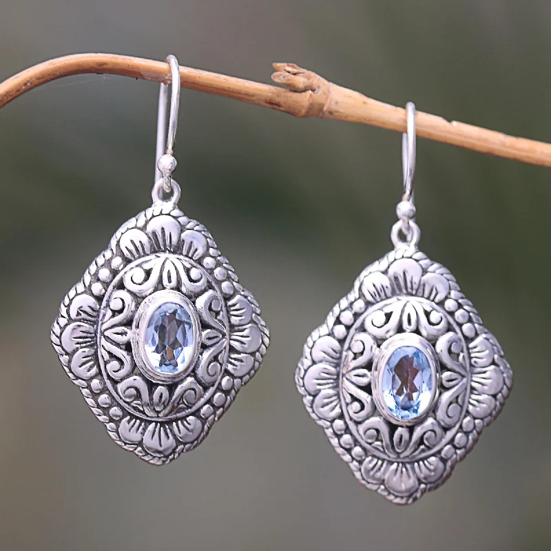 Bali Oval Oval Blue Topaz Dangle Earrings from Bali