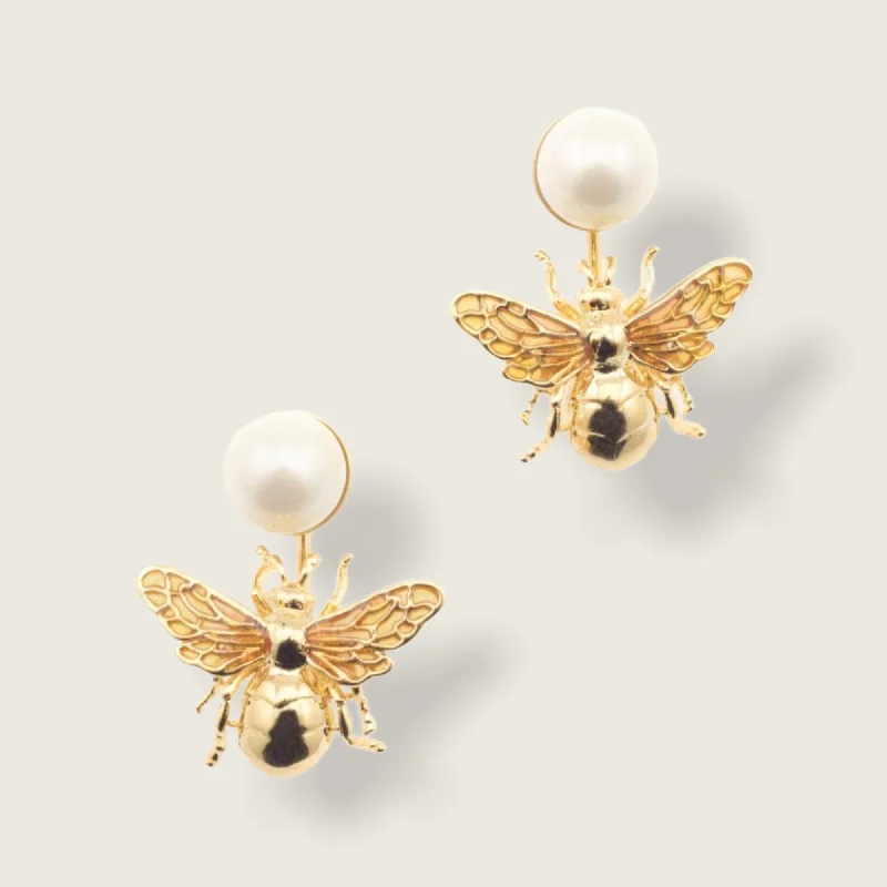 Bee Pearl Earrings by Bill Skinner Gold Plate