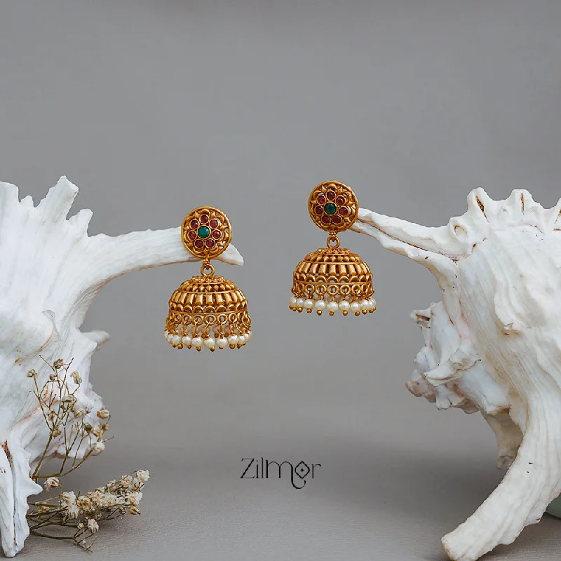 PP101976 -Ad Stone Pearl Hanging Jumkha Earrings