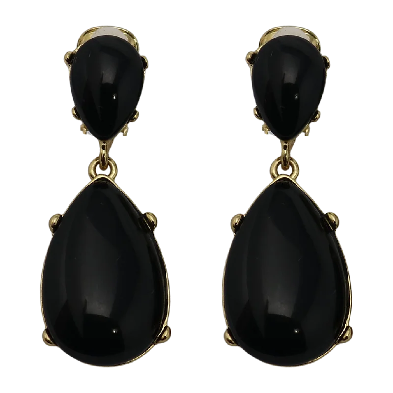 Black Resin Teardrop Cabochon Clip Earring