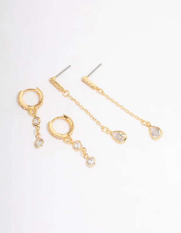 Gold Plated Round & Pearl Cubic Zirconia Earrings Pack