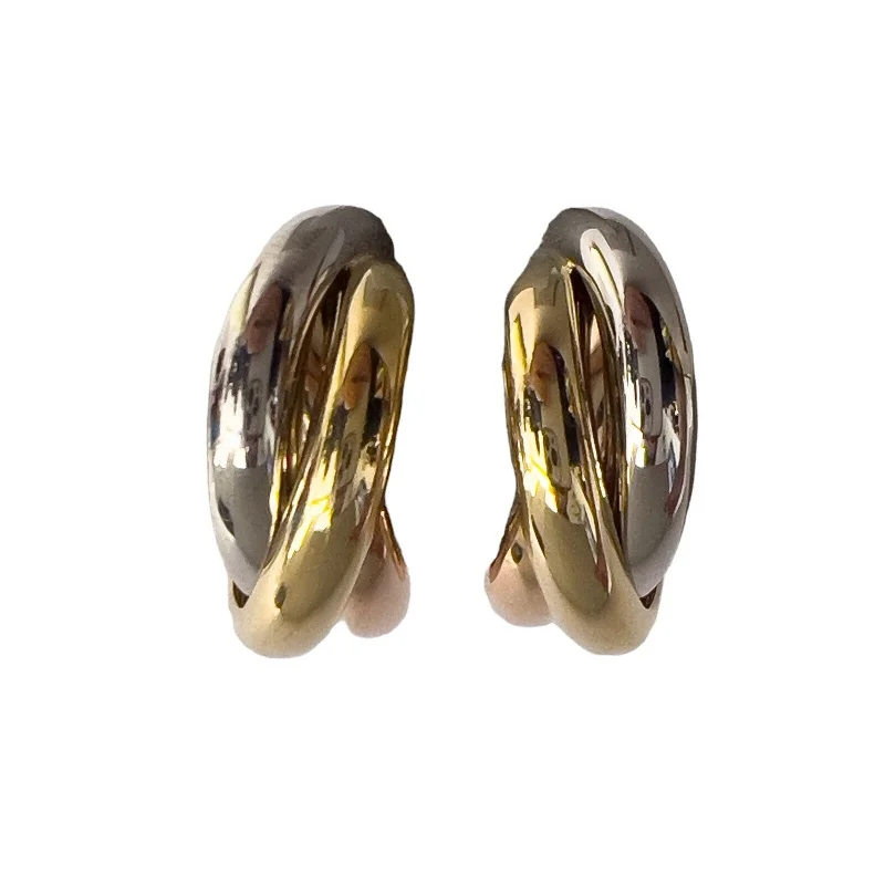 Cartier Trinity Tri Color 750 18k White Yellow & Rose Gold Clip-On Earrings 15g