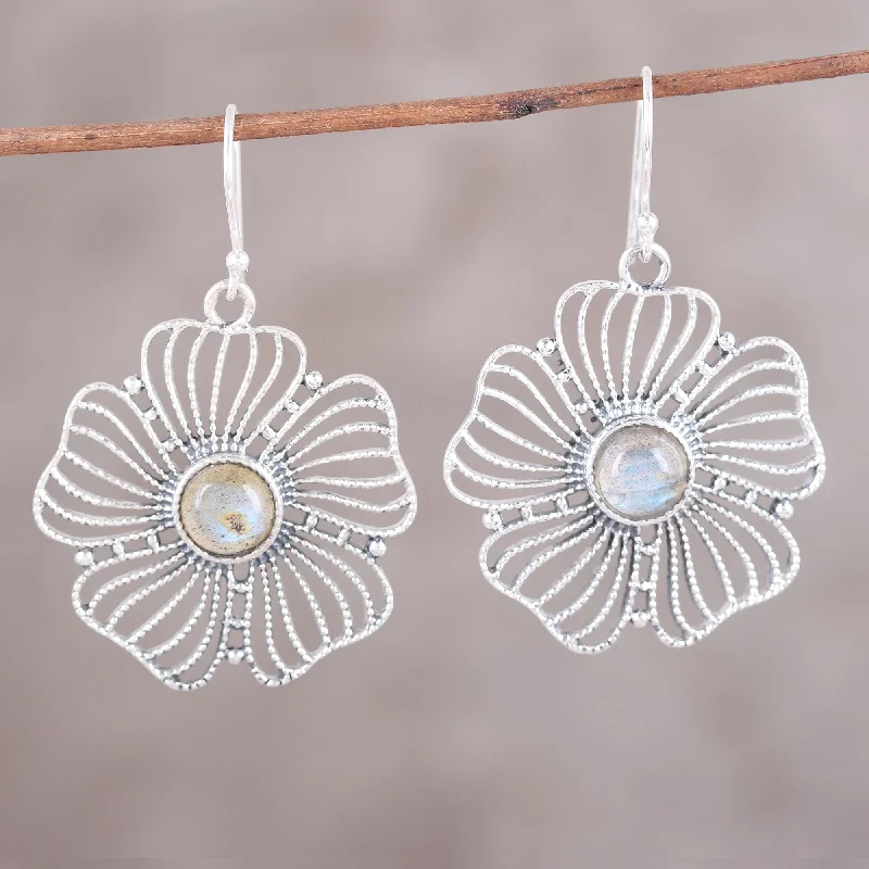 Celestial Flowers Sterling Silver Labradorite Celestial Floral Dangle Earrings