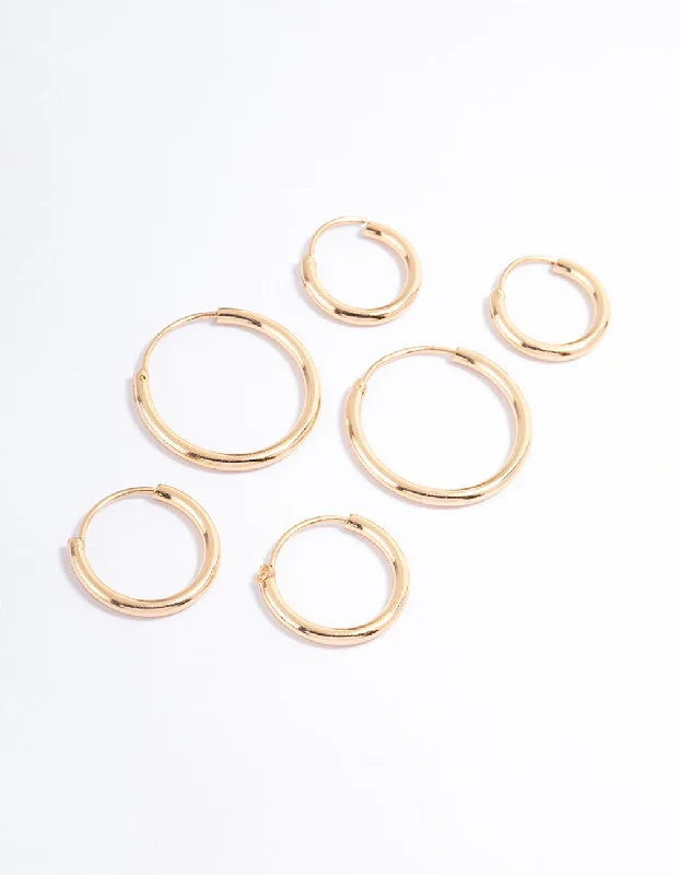 Gold Basic Skinny Graduating Earrings Pack