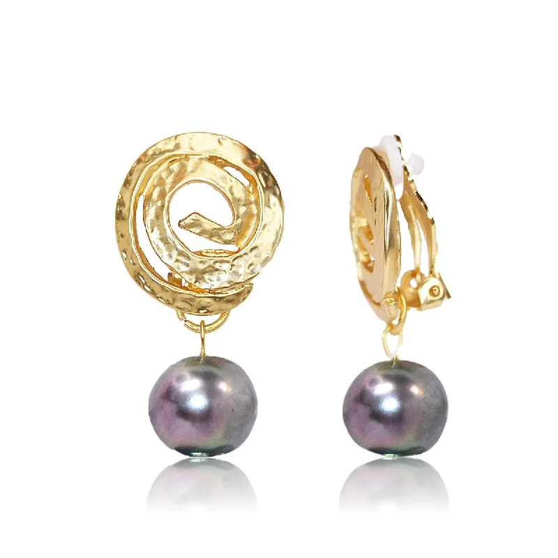 Spiral X Peacock Pearl Clip Earrings