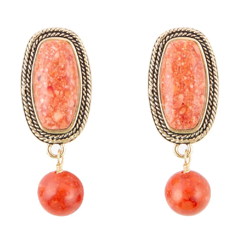 Catalina Orange Sponge Coral Golden Clip Earrings